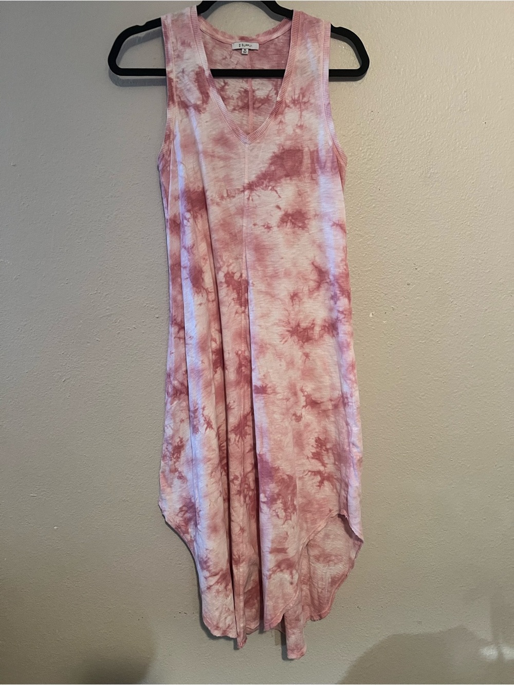 Z Supply The Cloud Tie Dye Dress Sleeveless V-Neck Curved Hem Pink Boho